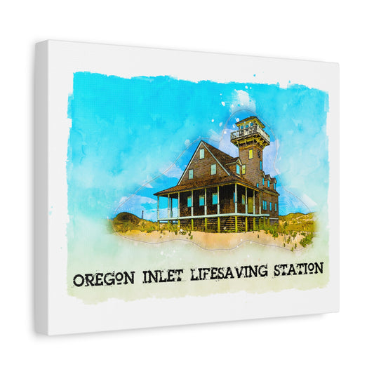 Oregon Inlet Life Saving Station (14" x 11" matte stretched canvas, 1.25" depth)