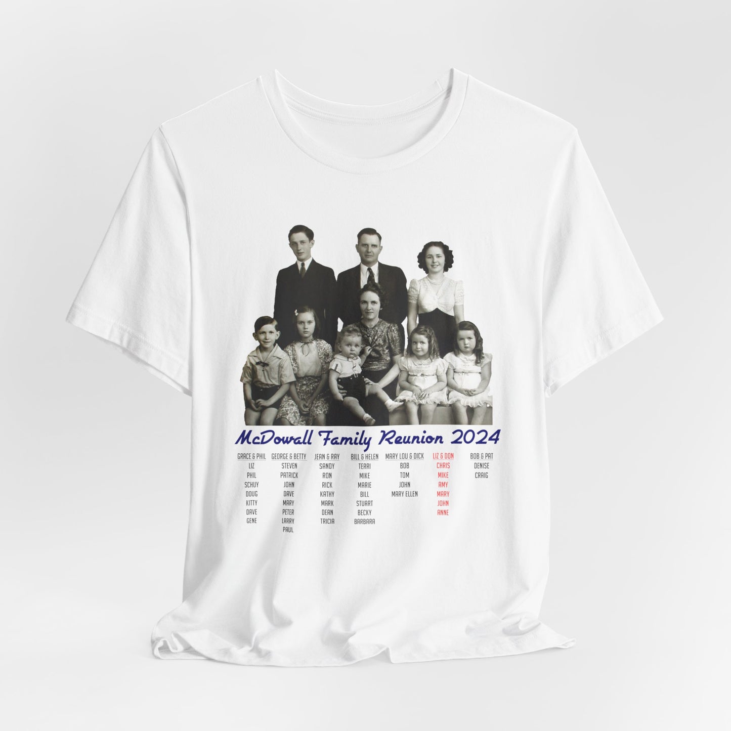 Liz & Don - McDowall Family Reunion - (Short sleeve crew-neck- Front Design Only)
