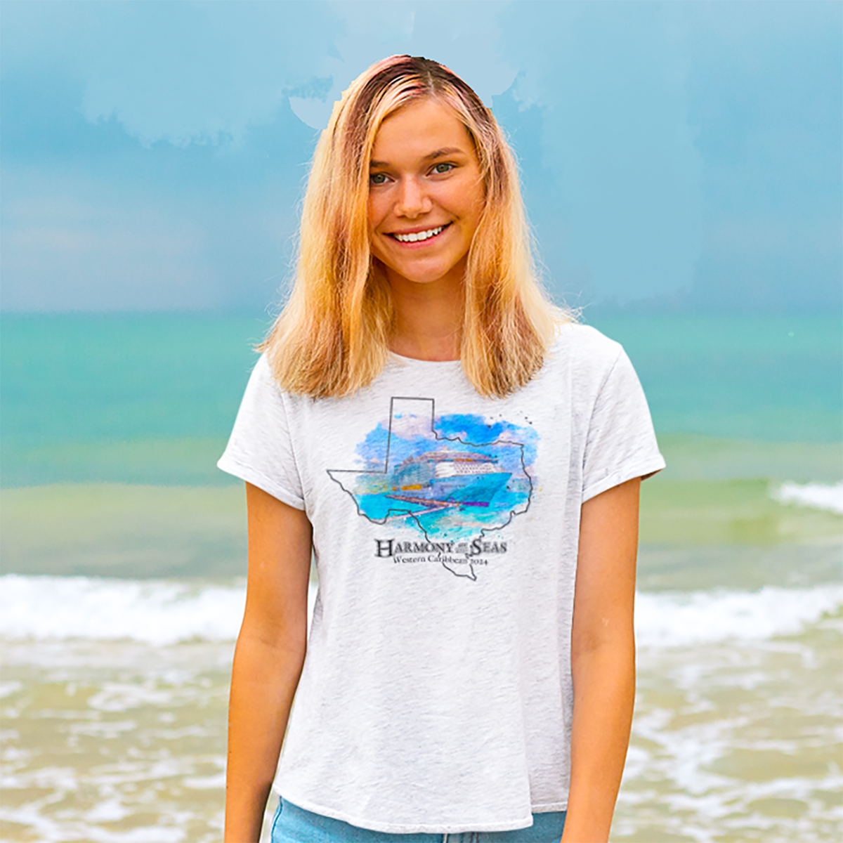 Harmony of the Seas, Western Caribbean, Galveston (women's softstyle crew-neck)